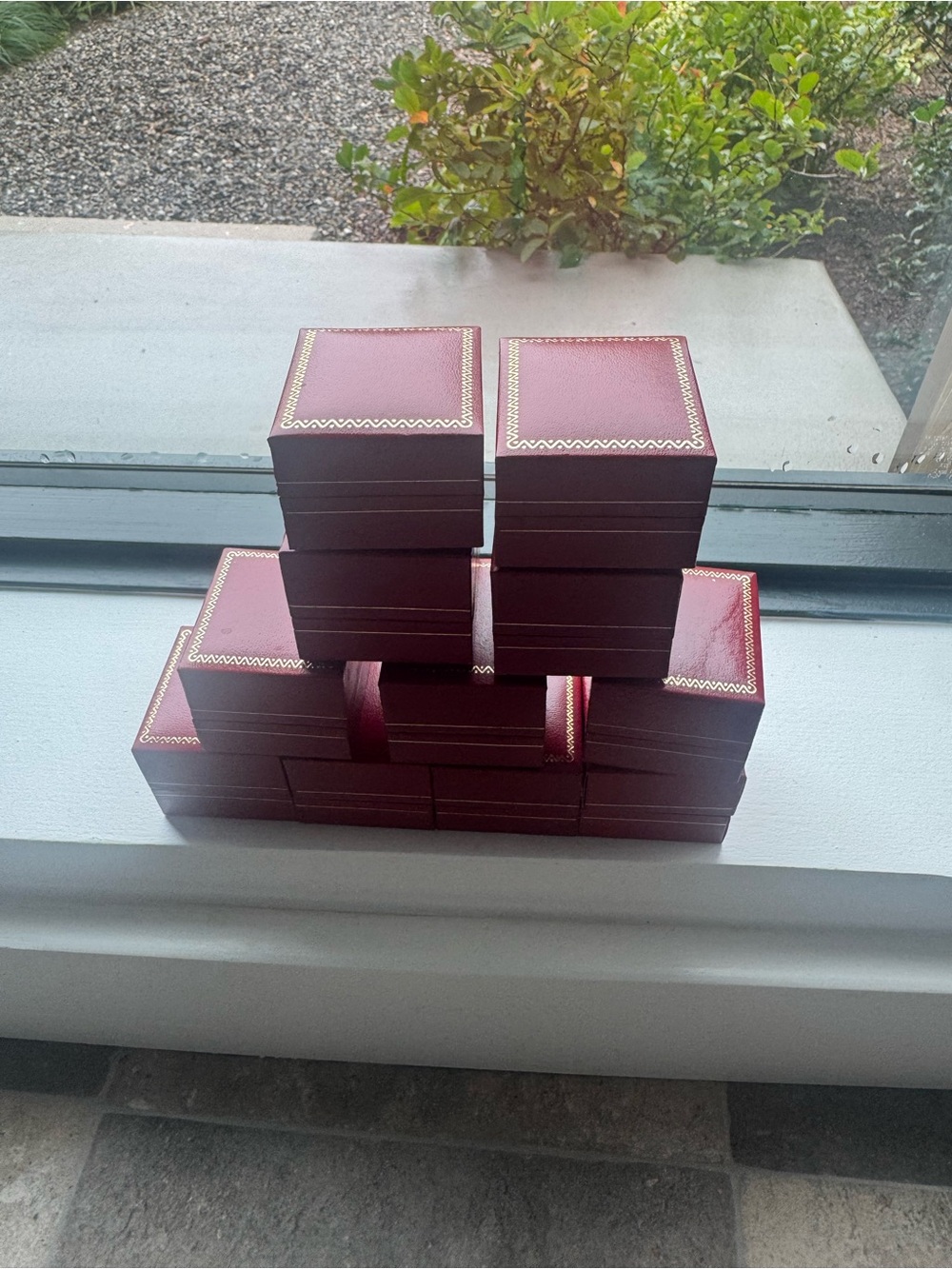 Classic Burgundy Jewelry Box Stack - Unbranded